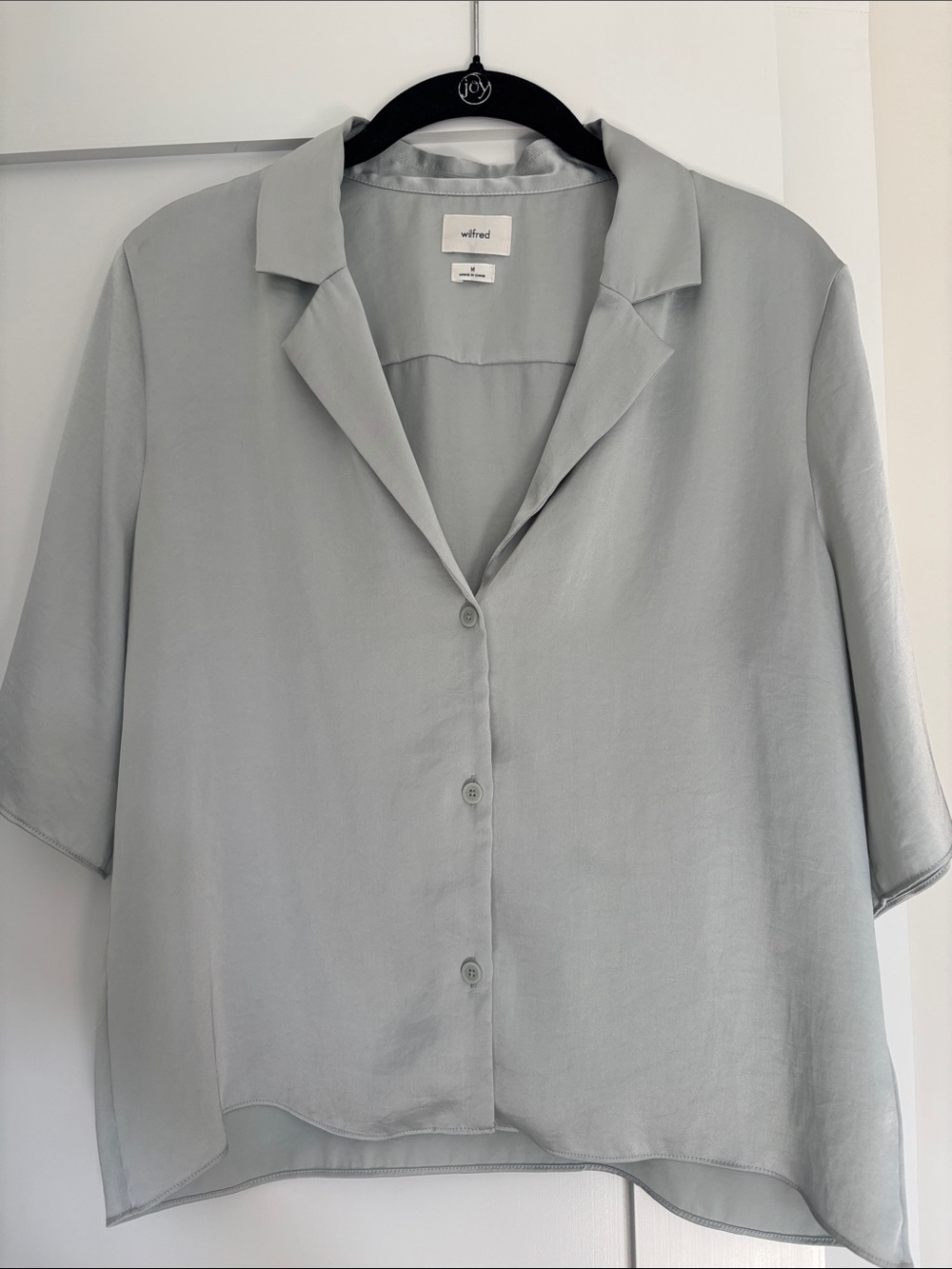 Aritzia Wilfred Pale Blue Button-Front Short-Sleeve Blouse